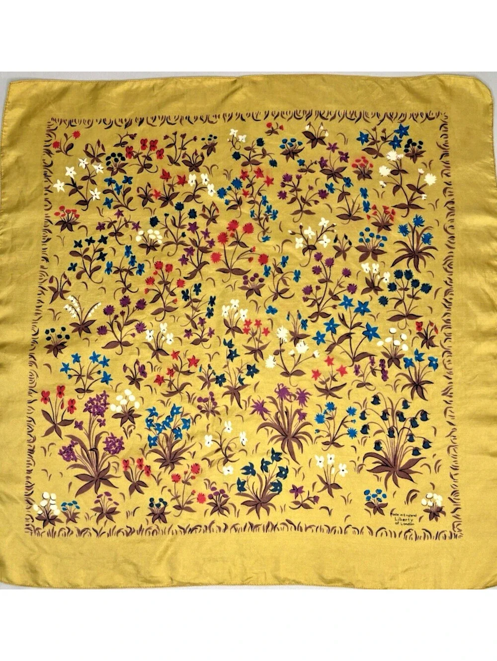 Vintage 1970's Liberty of London Silk Scarf Mustard Yellow Floral 23